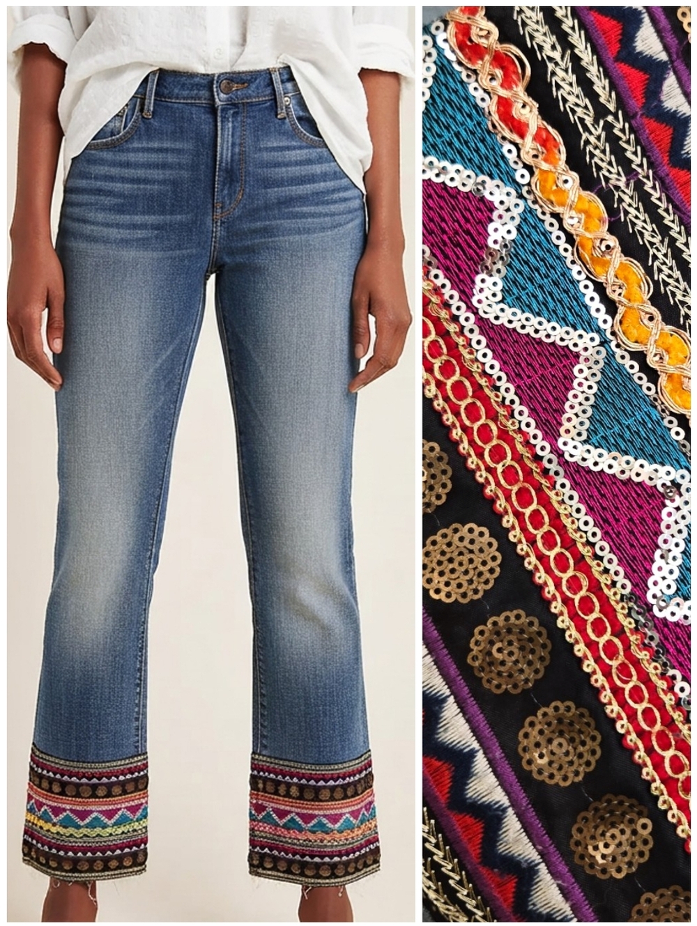 Driftwood Colette Embroidered Sequin Detail Jeans, 29